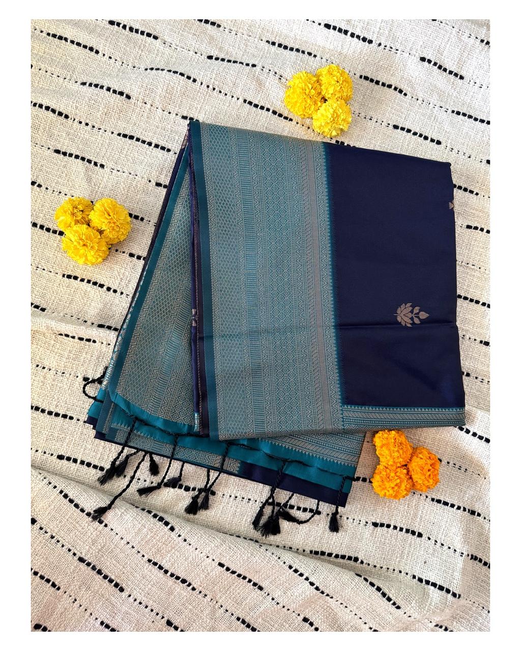 NavyBlue n Turquoise-Butta-Silk Pattu Saree