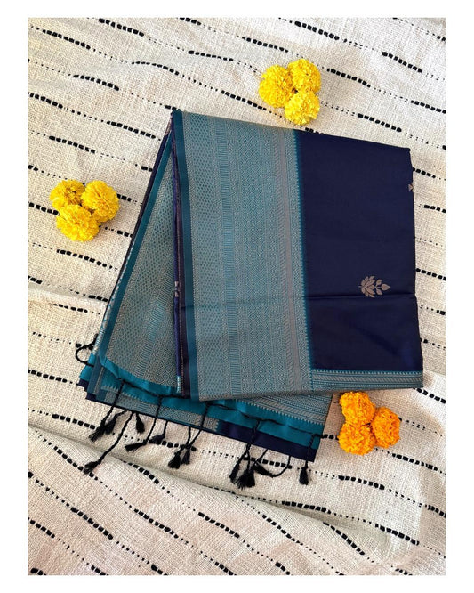 NavyBlue n Turquoise-Butta-Silk Pattu Saree
