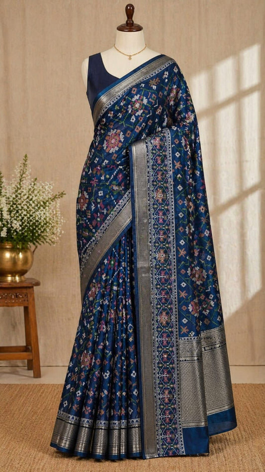 Blue-Pochampalli Design-Sithara Saree