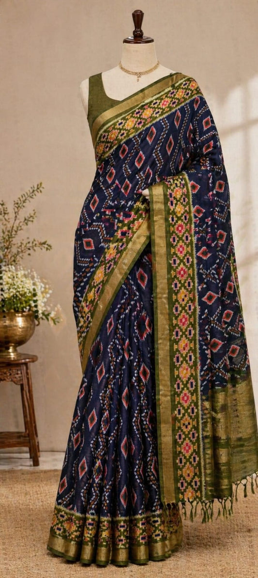 Blue n Green-Maheshwari Saree