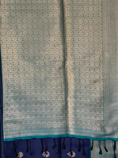 NavyBlue n Turquoise-Butta-Silk Pattu Saree
