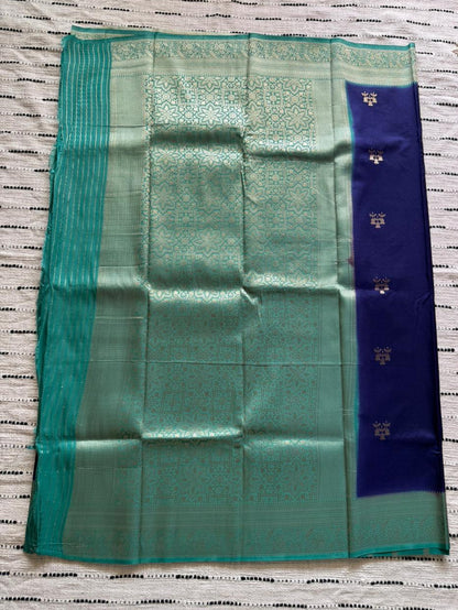 Blue n Turquoise-Tone Crepe-Soft Silk Saree