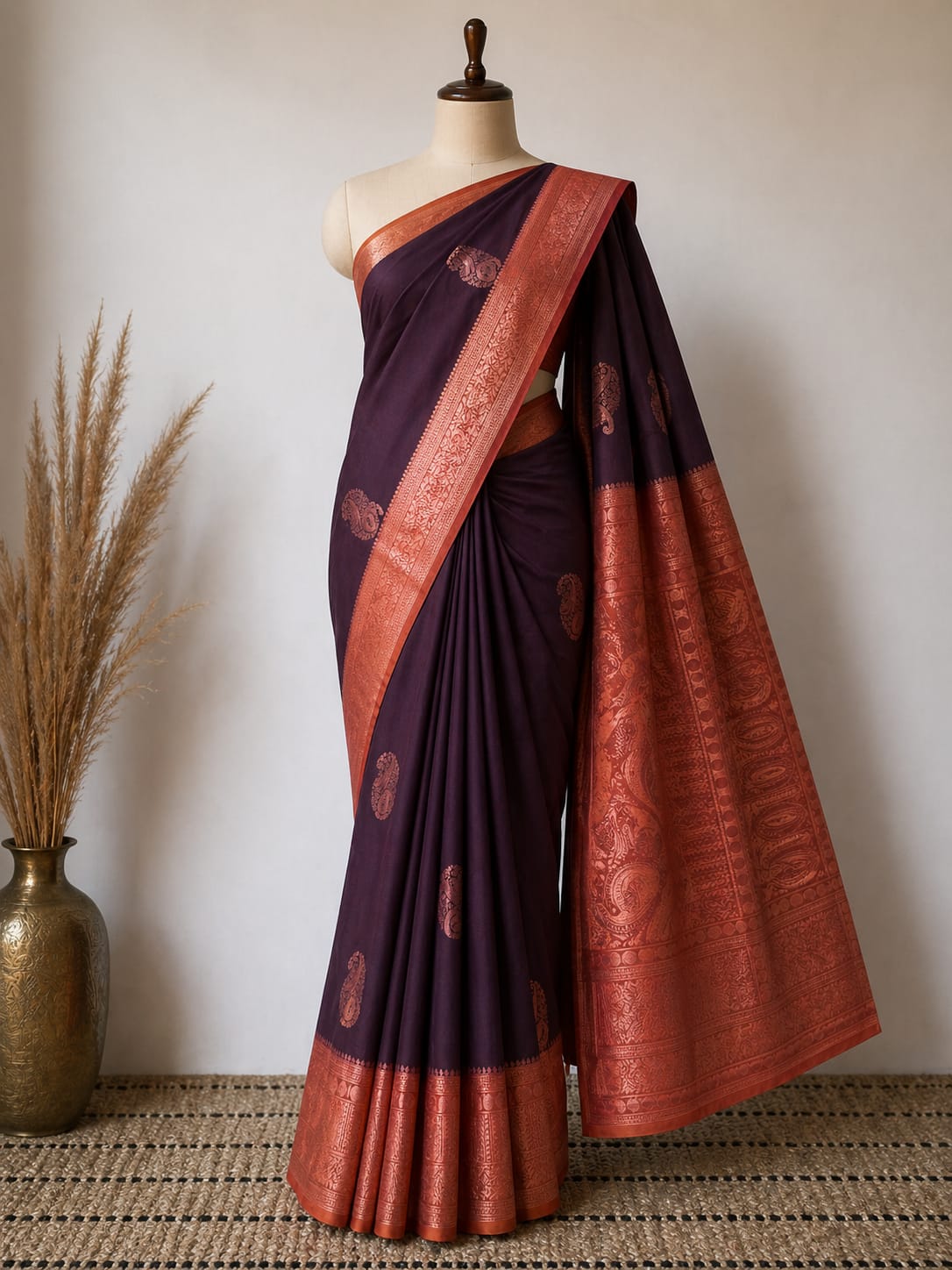 Brown n Orange-Masharu Design-Soft Silk Saree