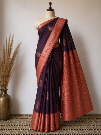 Brown n Orange-Masharu Design-Soft Silk Saree