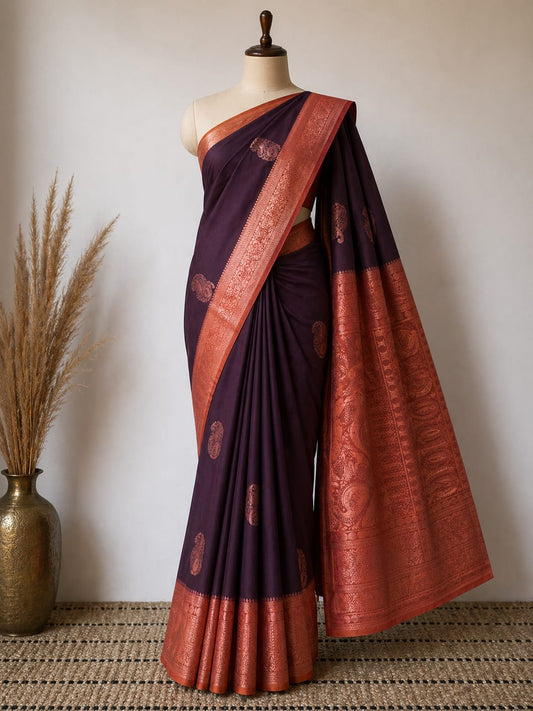 Brown n Orange-Masharu Design-Soft Silk Saree