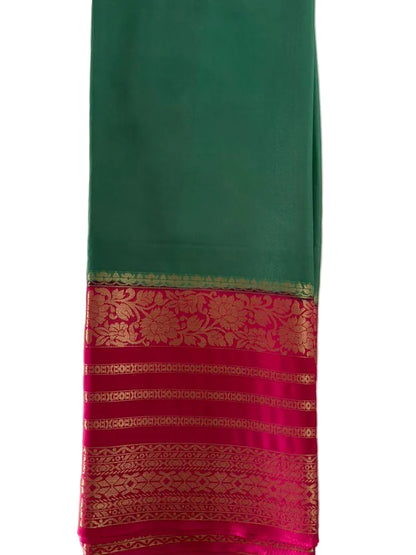 Emerald Green n Magenta Pink-Mysore Crepe Silk Saree