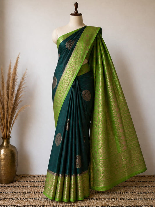 Dark Green-Masharu Design-Soft Silk Saree