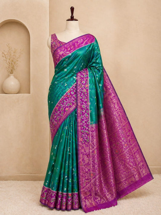 Green n Purple-Ikkat-Pochampalli Silk Saree