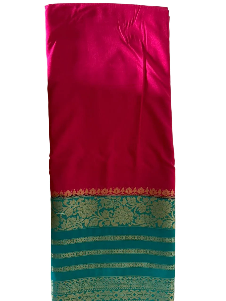 Pink n Blue-Mysore Crepe Silk Saree