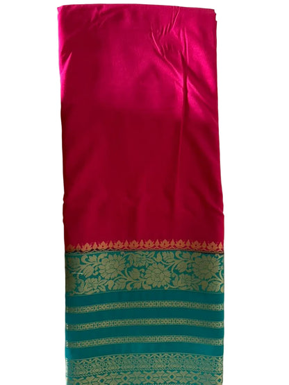 Pink n Blue-Mysore Crepe Silk Saree