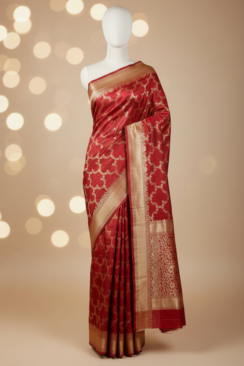 Rust Red-Thread Weaving-Banaras Tissue Saree