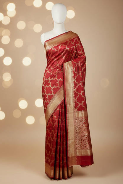 Rust Red-Thread Weaving-Banaras Tissue Saree