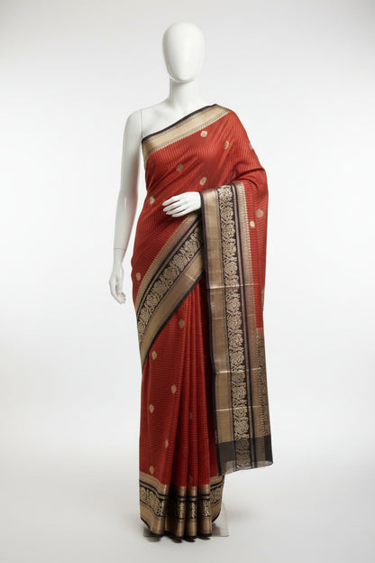 Orange n Brown-Stripe Design- Mysore Crepe Silk Saree