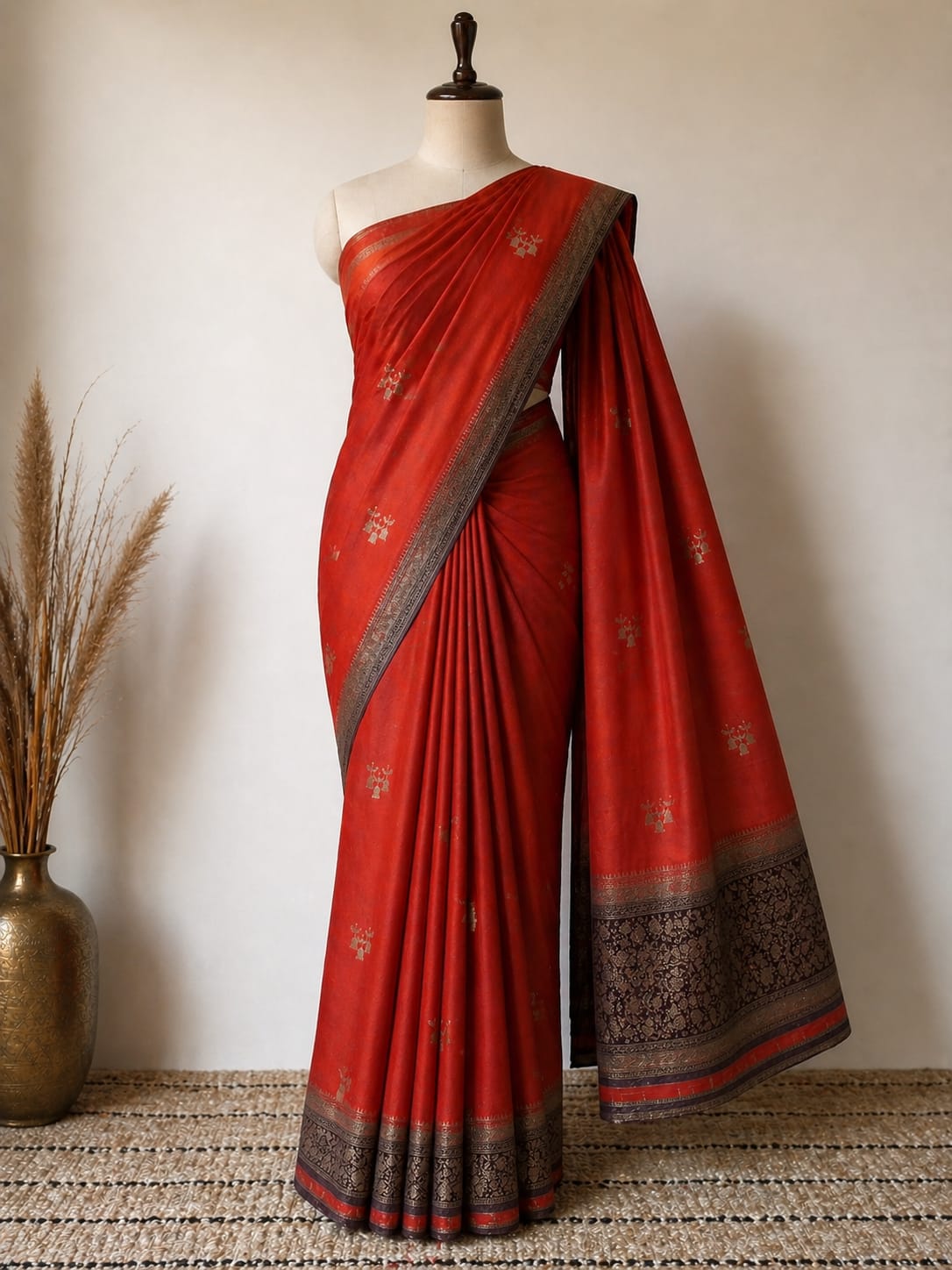Orange n Brown-Tone Crepe-Soft Silk Saree