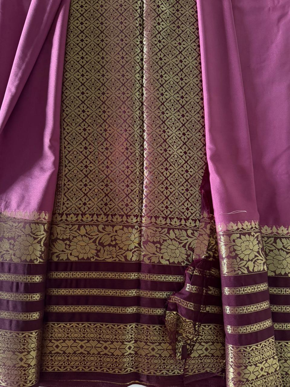 Purple n Burgundy-Mysore Crepe Silk Saree