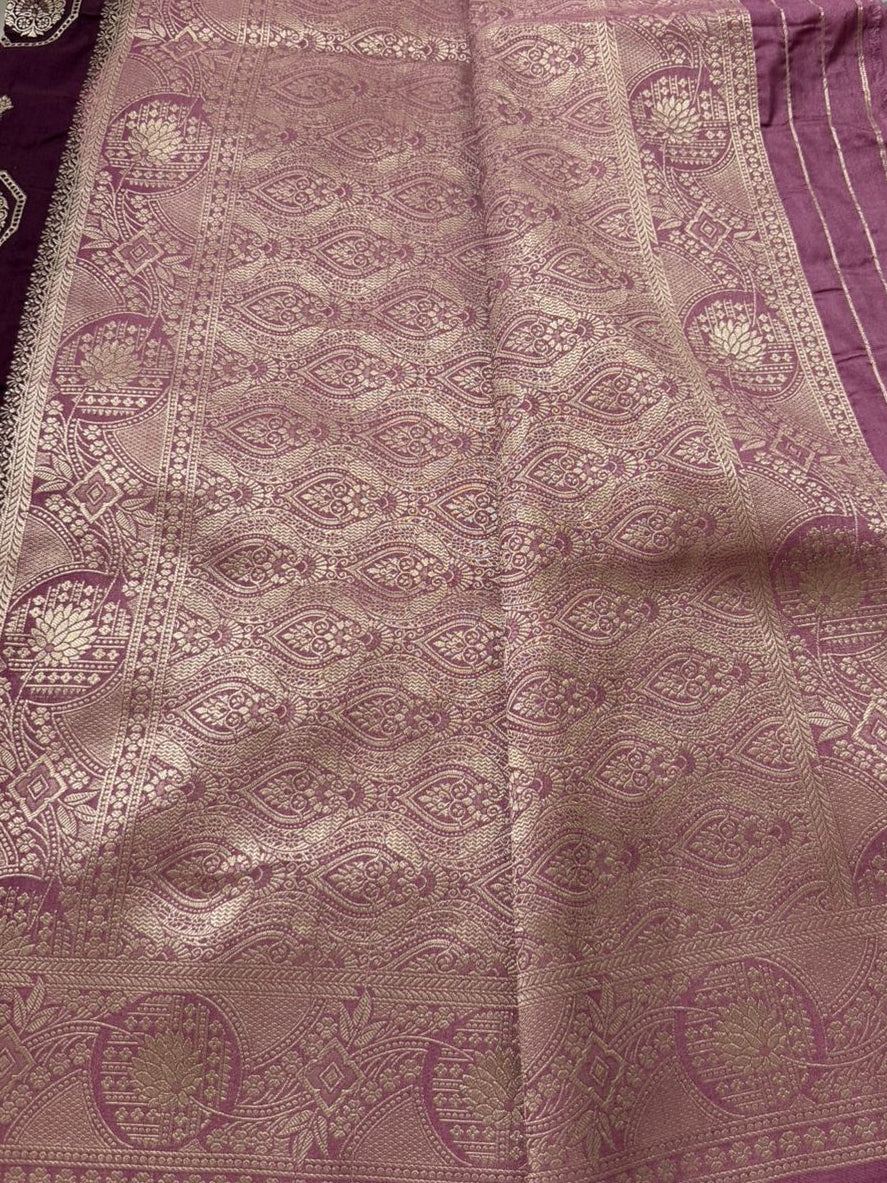 Purple n Lilac-Butta Design-Banarasi Crepe Silk Saree