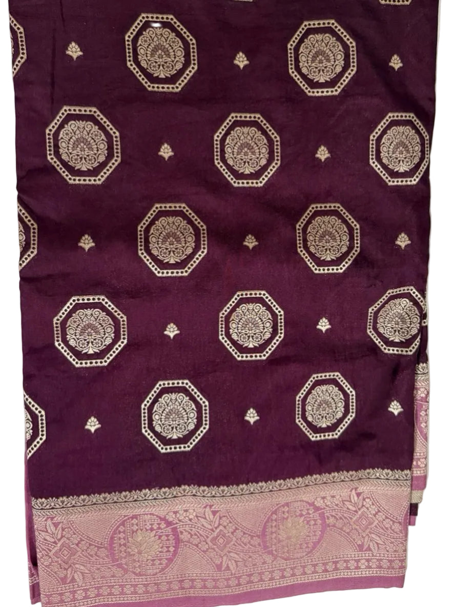 Purple n Lilac-Butta Design-Banarasi Crepe Silk Saree