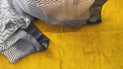Navy Blue Organza Silk Saree | Zig Zag Print & Zari Embroidered Buta