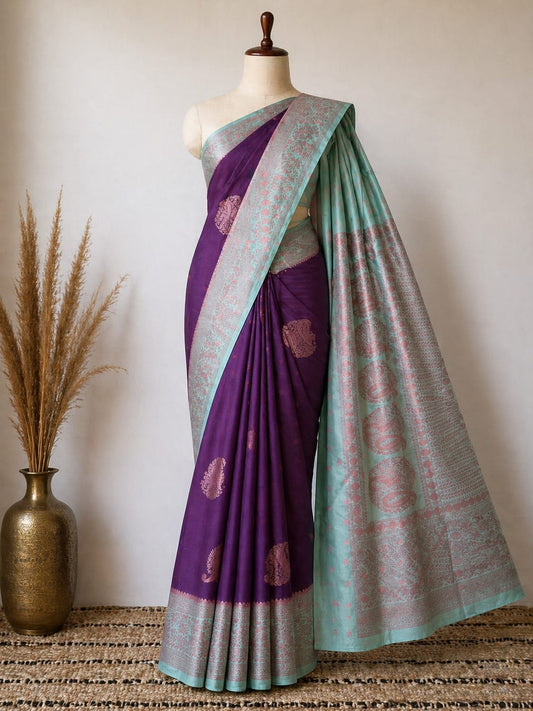 Purple n Turquoise-Masharu Design-Soft Silk Saree