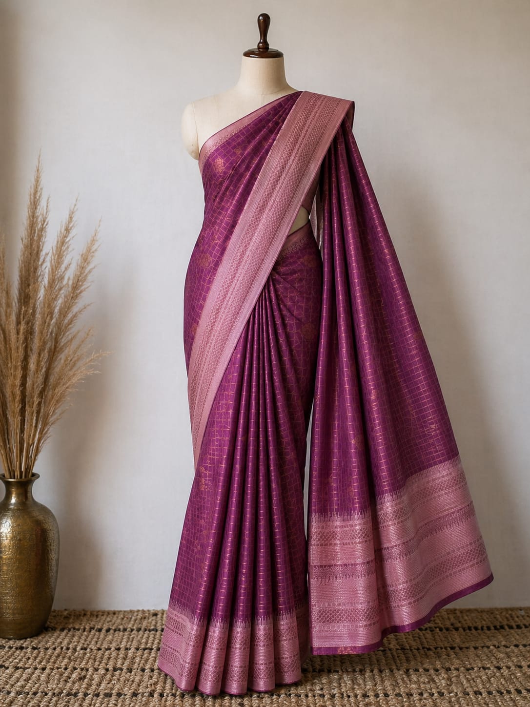 Royal Plum n Lilac Border-Checks-Silk Saree