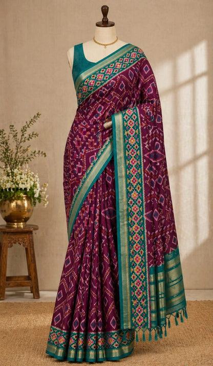 Purple n Blue-Maheshwari Saree