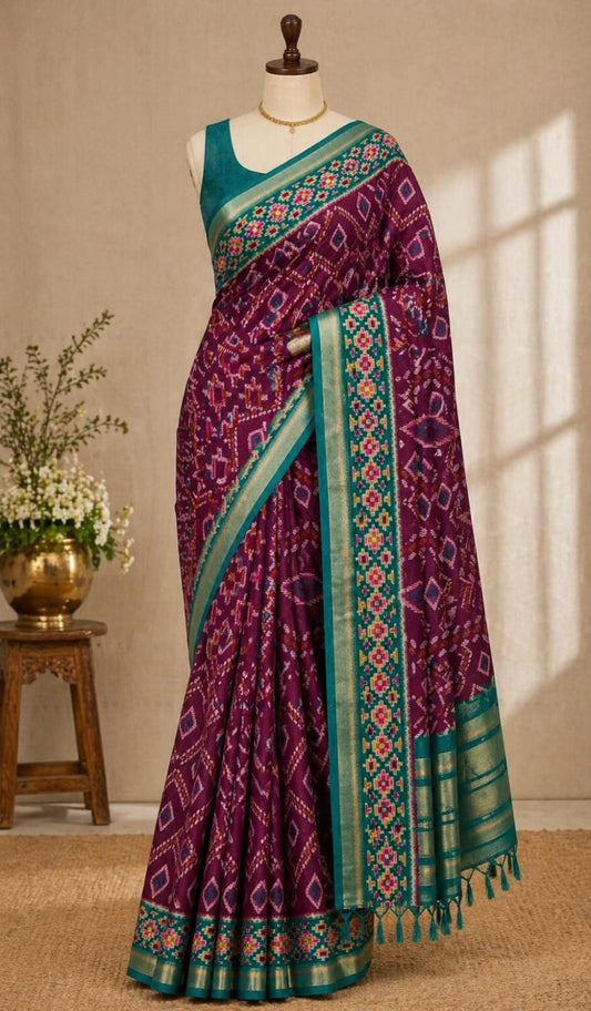 Purple n Blue-Maheshwari Saree
