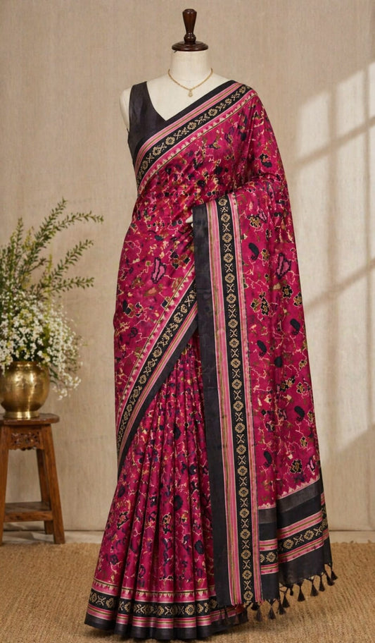 Red n Black-Maheshwari Saree