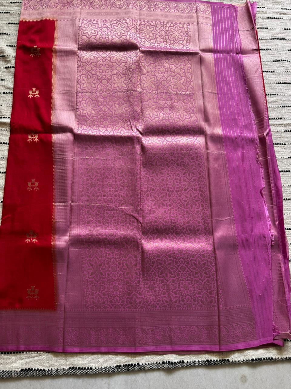 Red n Light Pink-Tone Crepe-Soft Silk Saree