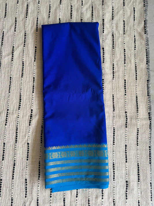 Blue n Turquoise-Plain-Mysore Crepe Silk Saree
