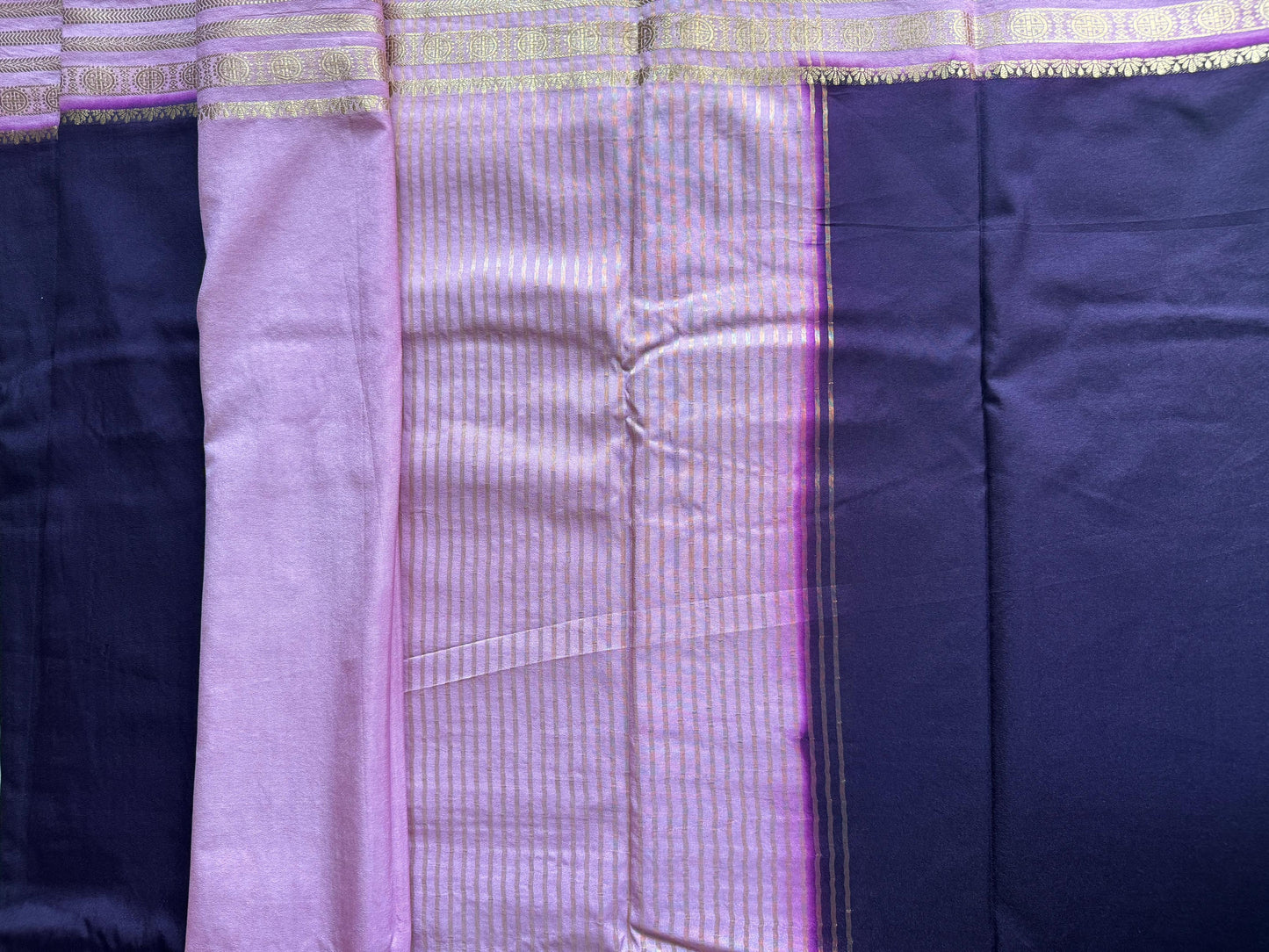 Purple n Lilac-Plain-Mysore Crepe Silk Saree