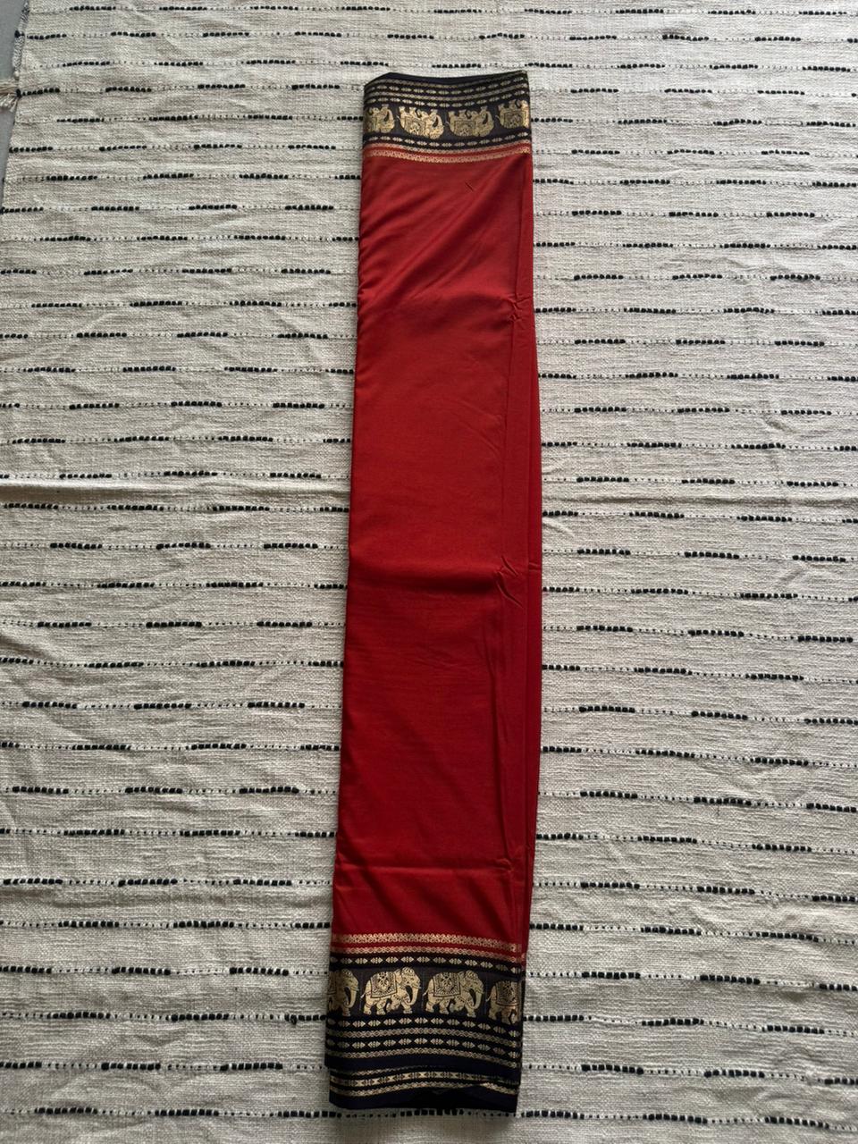 Orange n Brown-Plain-Mysore Crepe Silk Saree