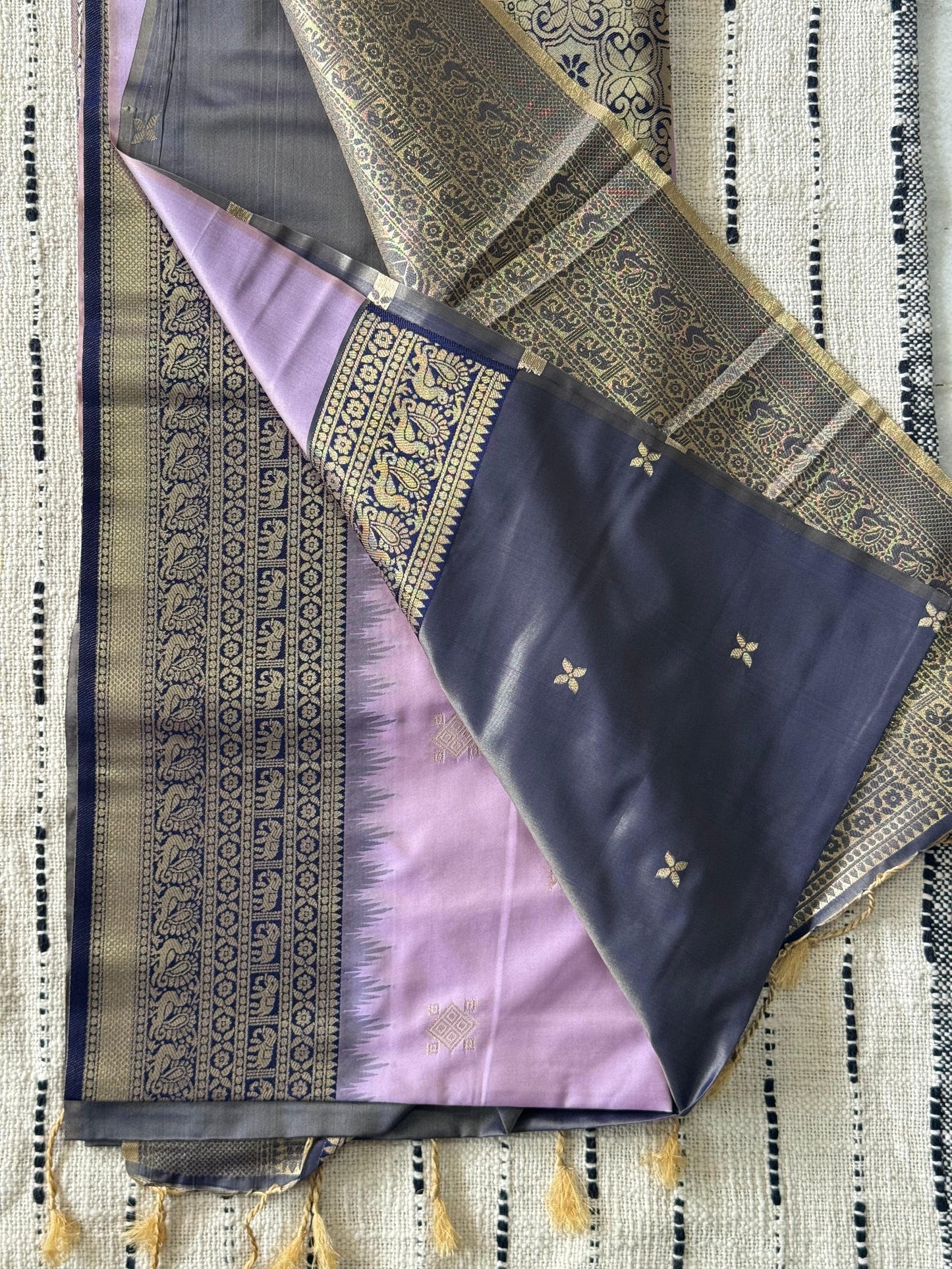 Purple n Grey-Butta Design-Kanchipuram Soft Silk Saree