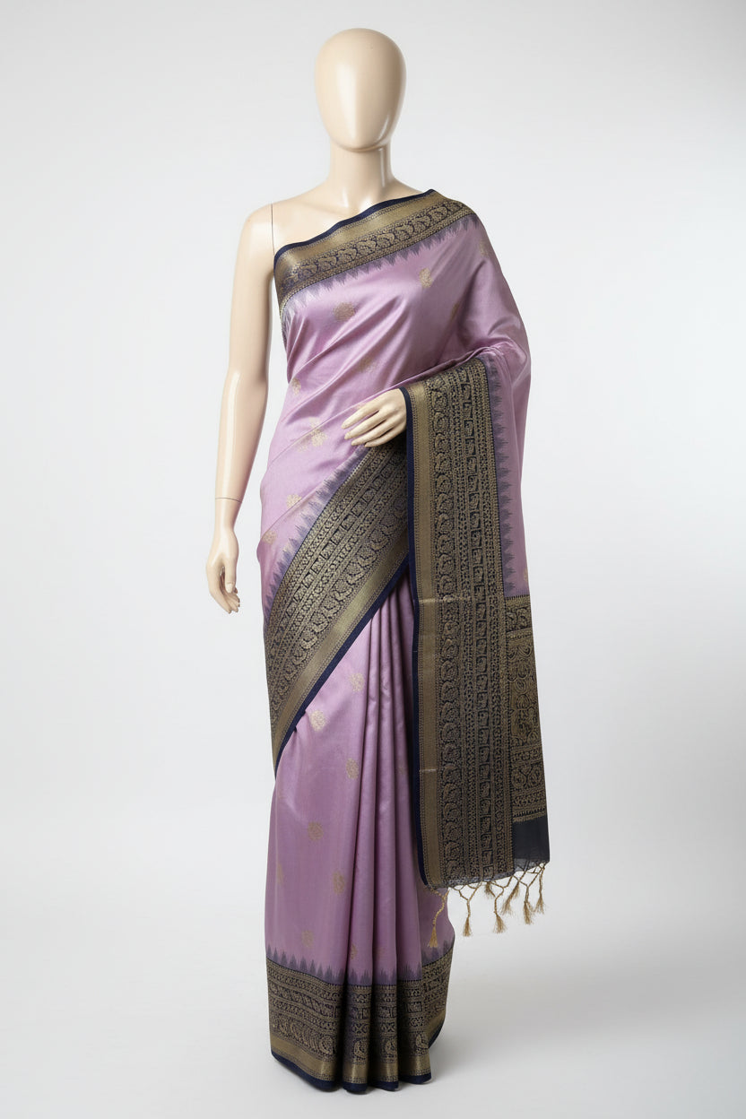 Purple n Grey-Butta Design-Kanchipuram Soft Silk Saree