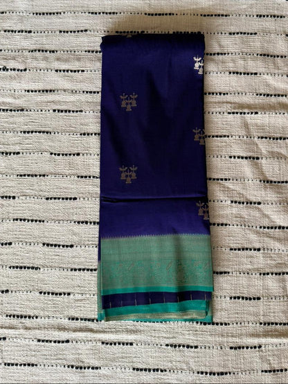 Blue n Turquoise-Tone Crepe-Soft Silk Saree