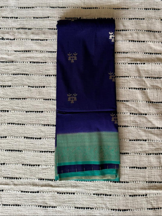 Blue n Turquoise-Tone Crepe-Soft Silk Saree