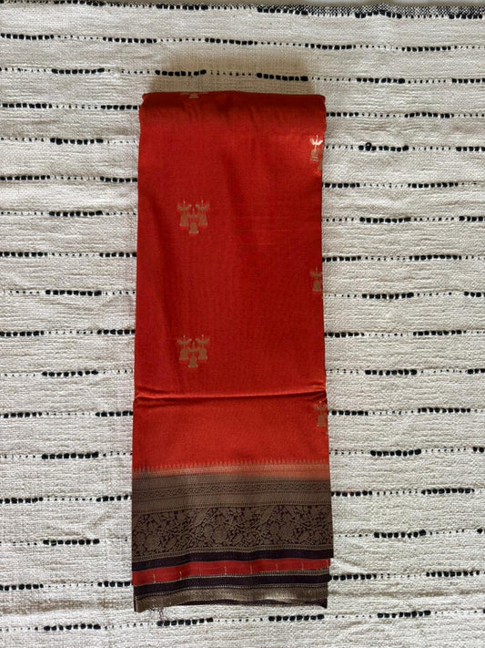 Orange n Brown-Tone Crepe-Soft Silk Saree