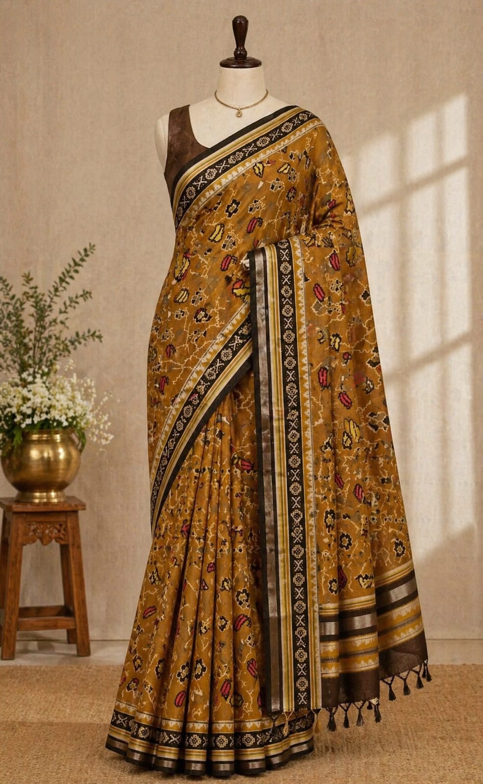 Yellow n Black-Maheshwari Saree