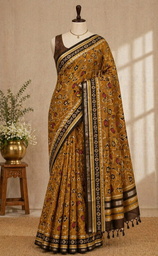 Yellow n Black-Maheshwari Saree