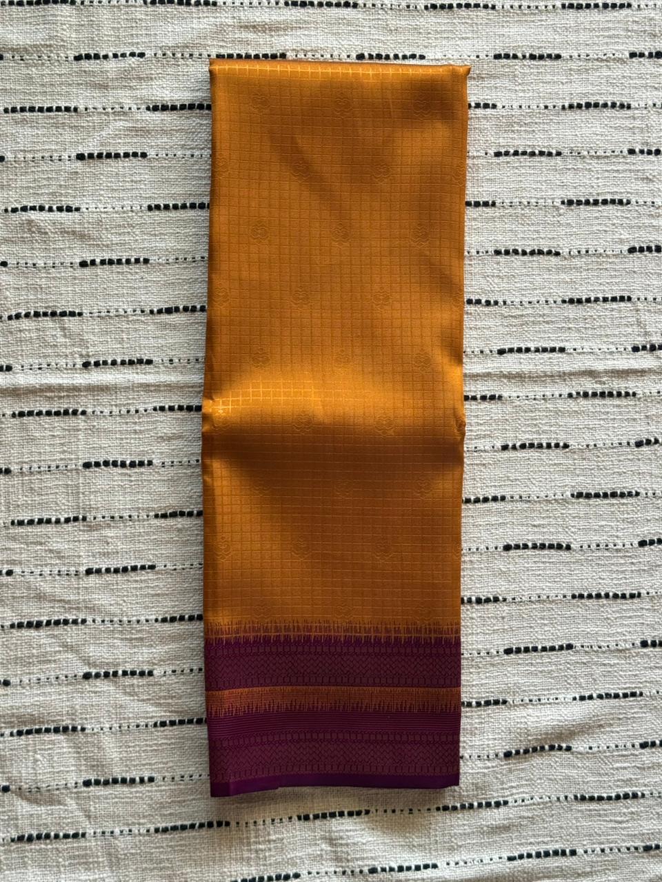 Mustard Gold n Violet Border-Checks-Silk Saree
